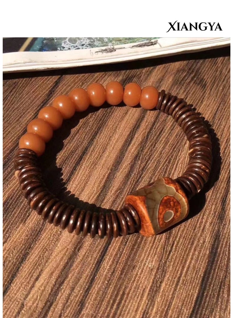 XIANGYA Coconut Shell Beads with Resin Beads, Adjustable Stretch Bracelet for Daily Wear, 1PC - Image 3